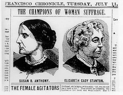 Francisco Chronicle facsimile of Anthony and Stanton article captioned "The Champions of Woman Suffrage."